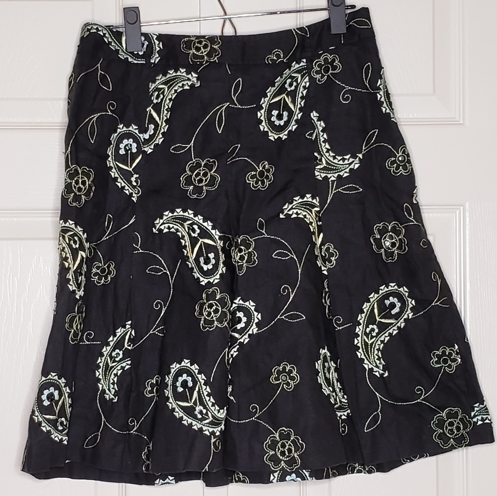 Olivia & Grace Embroidered and Beaded Linen Skirt
